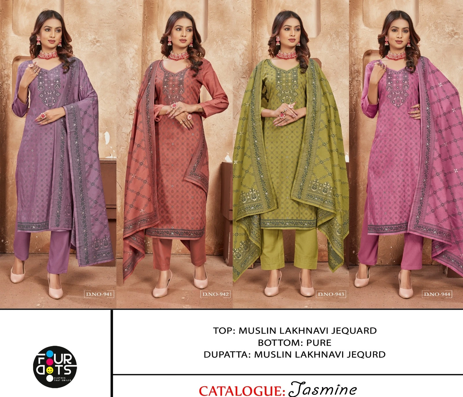 Fourdots Jasmine Muslin Wholesale Fancy Salwar Suit Catalog — Wholesale Salwar Suits, Four Dots wholesale from Surat — view 5